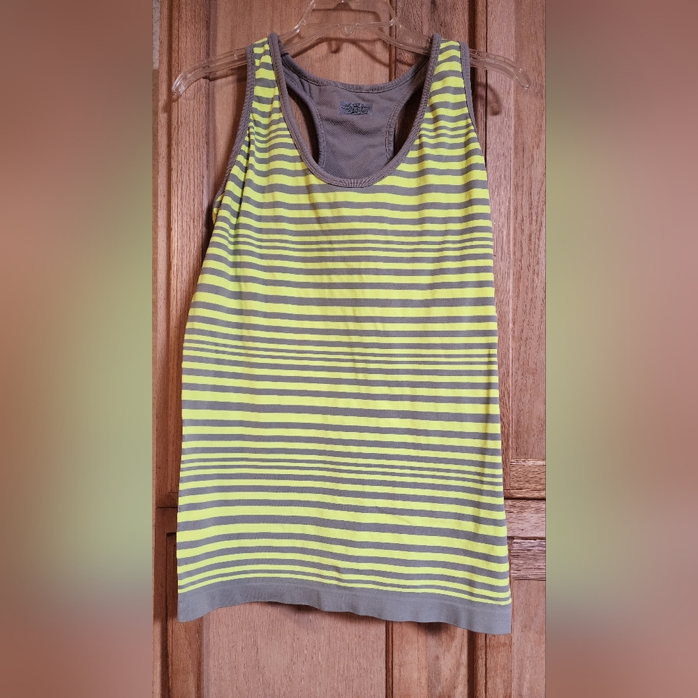 Athleta Striped Yellow and Gray Tank Top